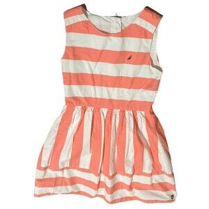NAUTICA Girl’s 4x White and Salmon Lined Dress,Zipper back sleeveless